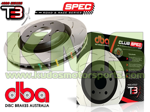 DBA 4000 Series T3 Slotted Brake Rotor Set (Front, 2 x DBA4963S) to suit Nissan Skyline R33 GTS25-t - Sumitomo 4-Pot Calipers
